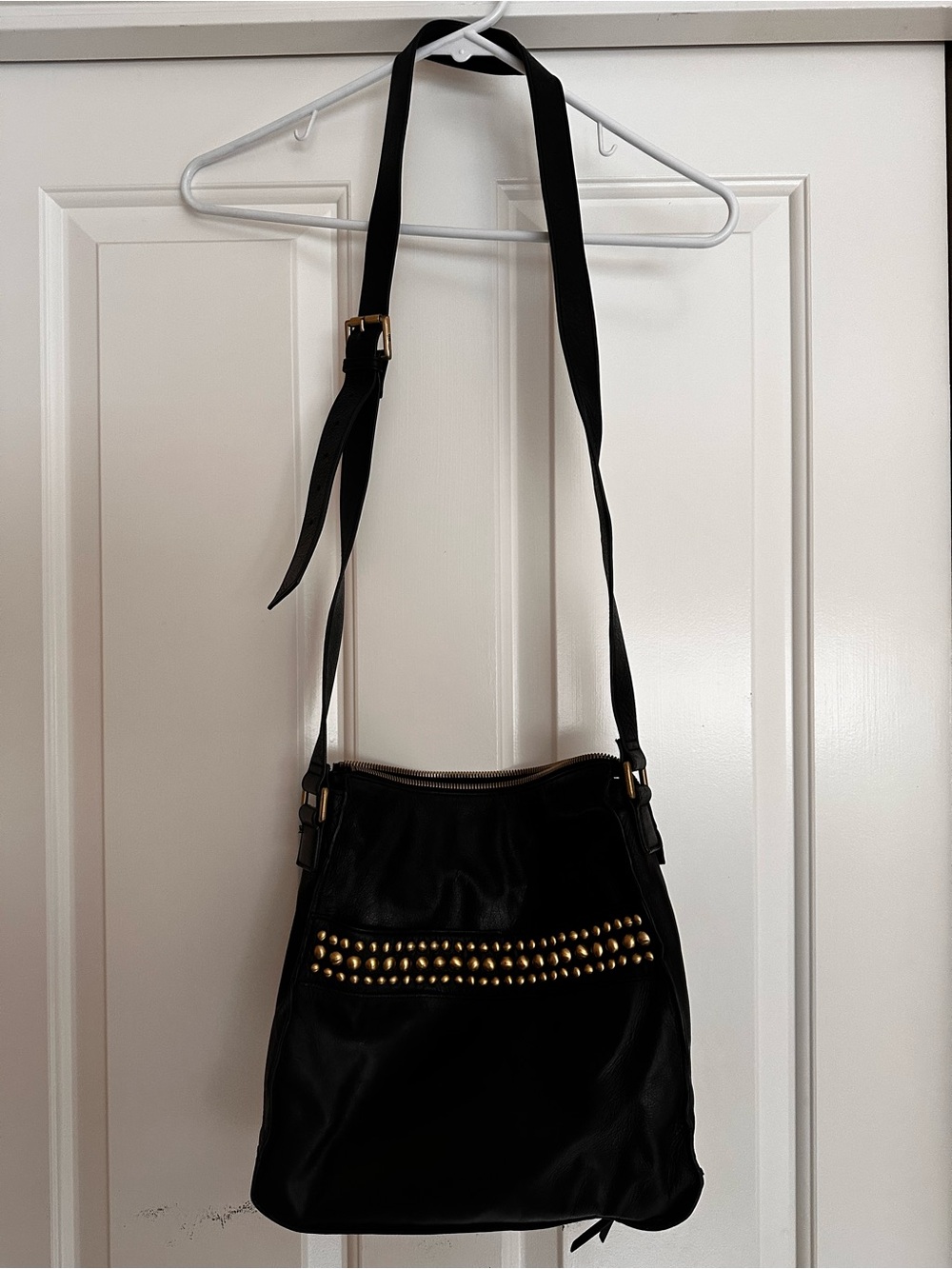 HOBO Black Crossbody Bag with Gold Stud Accents